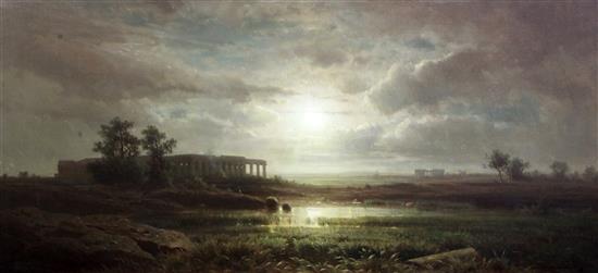 Almeida (19th C.) Ruins at daybreak, 16 x 35in.